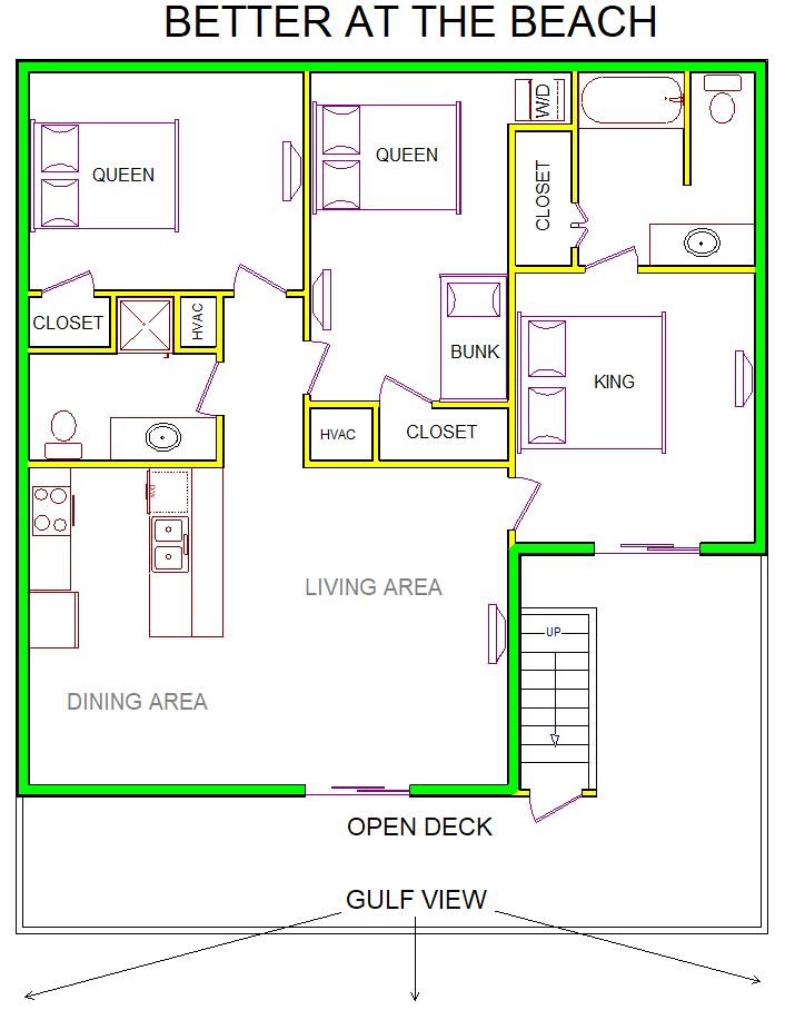 A level B layout view of Sand 'N Sea's beachfront house vacation rental in Galveston named Better At The Beach